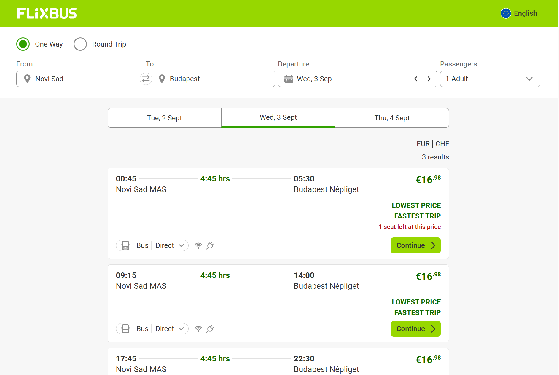 Flixbus 予約画面